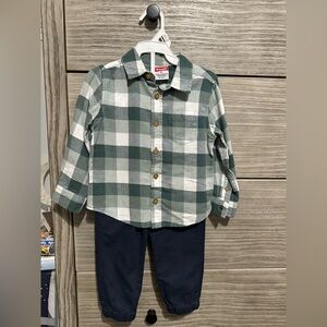 NWT Wrangler Green Plaid Shirt and Navy Pants Set